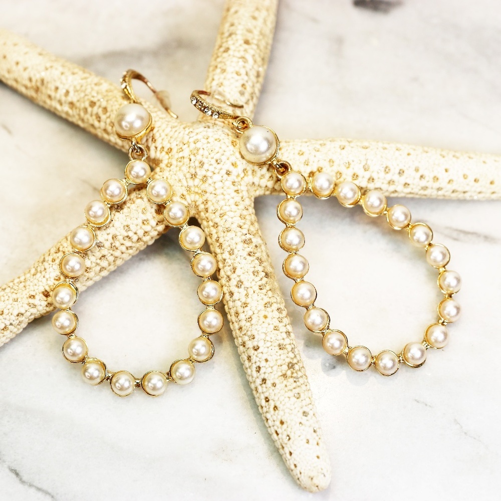 Pearl Earrings ~ Teardrop Loop Dangle Earrings W/… - image 4